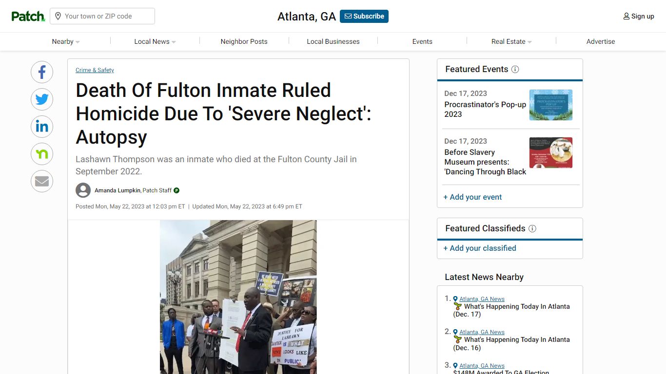 Death Of Fulton Inmate Ruled Homicide Due To 'Severe Neglect ... - Patch